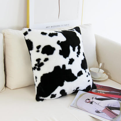 Cowhide Throw Pillow Covers Farmhouse Animal Skin Soft Cozy Fleece Flurry Cushion Case Cow Pattern Faux Fur Pillowcases for Couch Bedroom Set of 2 18 X 18 Inch Black