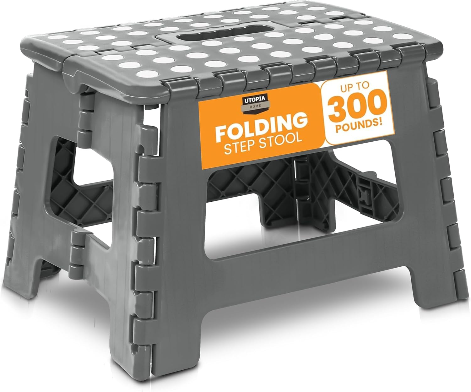 Folding Step Stool with 9 Inch Height (Pack of 1) - Holds up to 300 Lbs - Lightweight Plastic Foldable Step Stool for Kitchen, Bathroom & Living Room (Light Grey)