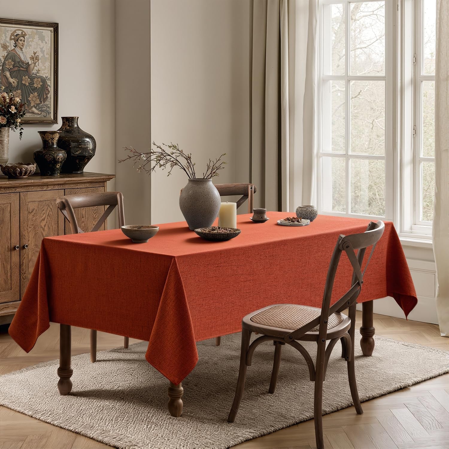 Burnt Orange Linen Tablecloth 52X70 Inch Rectangle Table Cloth Waterproof,Stain Resistant & Wrinkle Resistant for Dining Party Wedding