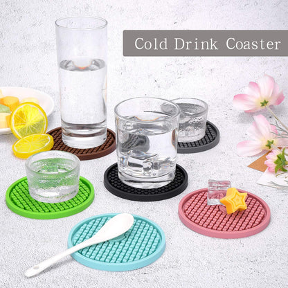 Silicone Coasters [6 Pack] Thickened Drink Coasters with Holder - Cup Mat - Non-Slip, Non-Stick, Stay Put, Deep Tray - Prevents Furniture and Tabletop Damages(Coffee)