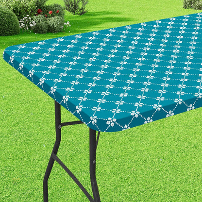 Rectangle Vinyl Table Cloth, Elastic Fitted Tablecloth with Flannel Backing, Waterproof Plastic Table Cover Fits 6 Foot Folding Tables for Camping, Indoor and Outdoor (Teal, 30" X 72")