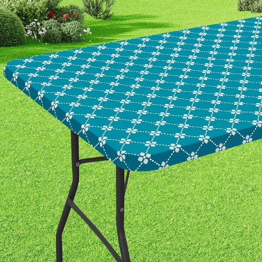 Rectangle Vinyl Table Cloth, Elastic Fitted Tablecloth with Flannel Backing, Waterproof Plastic Table Cover Fits 6 Foot Folding Tables for Camping, Indoor and Outdoor (Teal, 30" X 72")