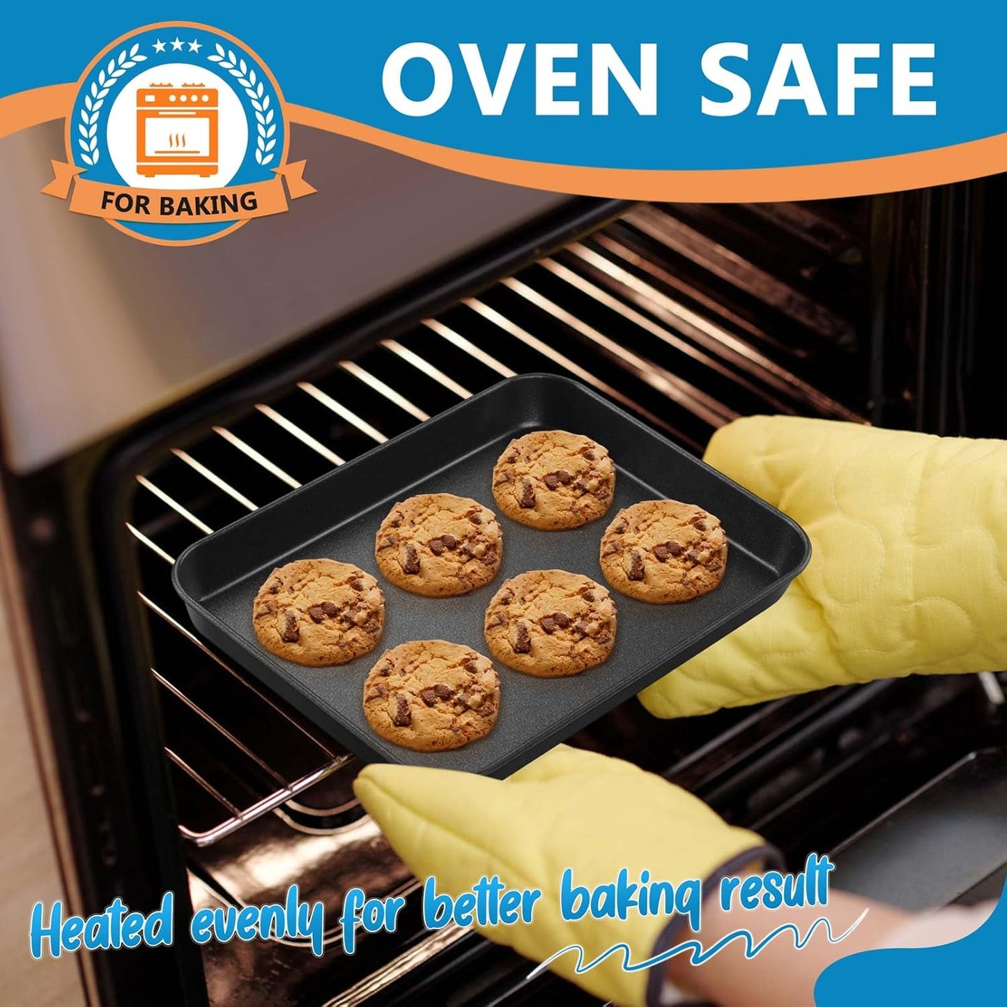 9 Inch Baking Cookie Sheet Pan, Carbon Steel Oven Tray, Non Stick Bakeware for Cooking Baking Bread Meat Vegetables, Sturdy & Healthy, Easy Clean, 1Pc