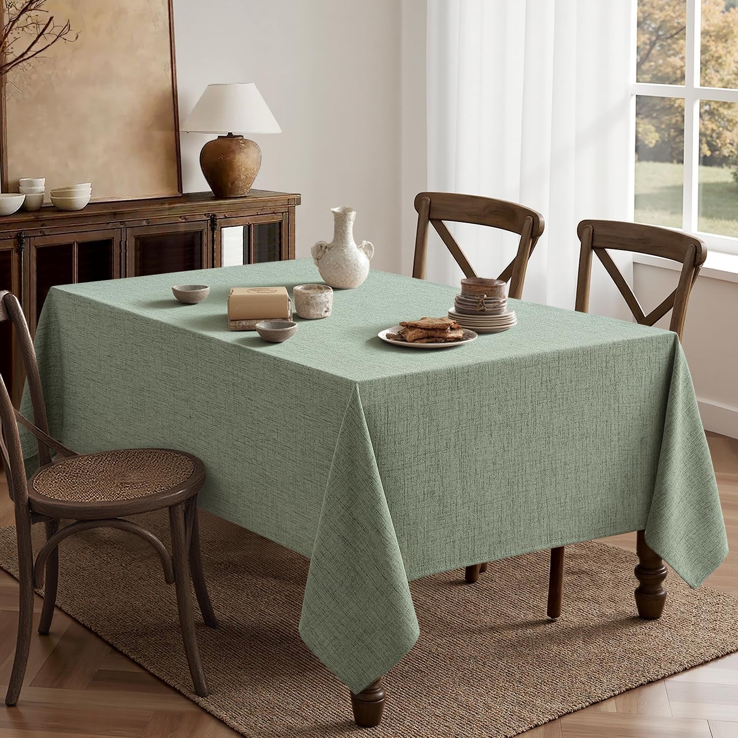 Sage Green Linen Tablecloth 52X70 Inch Rectangle Table Cloth Waterproof,Stain Resistant & Wrinkle Resistant for Dining Party Wedding