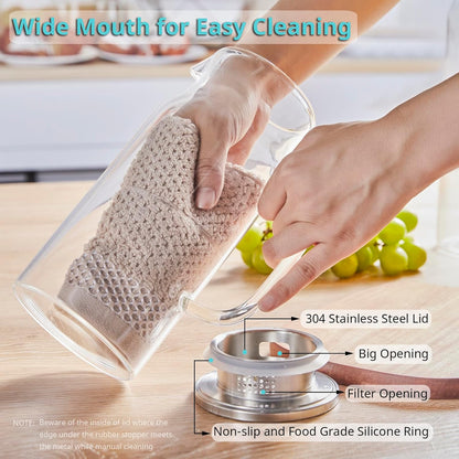 1.2 Liter 40 Oz Small Glass Pitcher with Lid and Handle, Glass Carafe for Hot/Cold Water, Iced Tea Jug for Coffee, Juice and Homemade Beverage