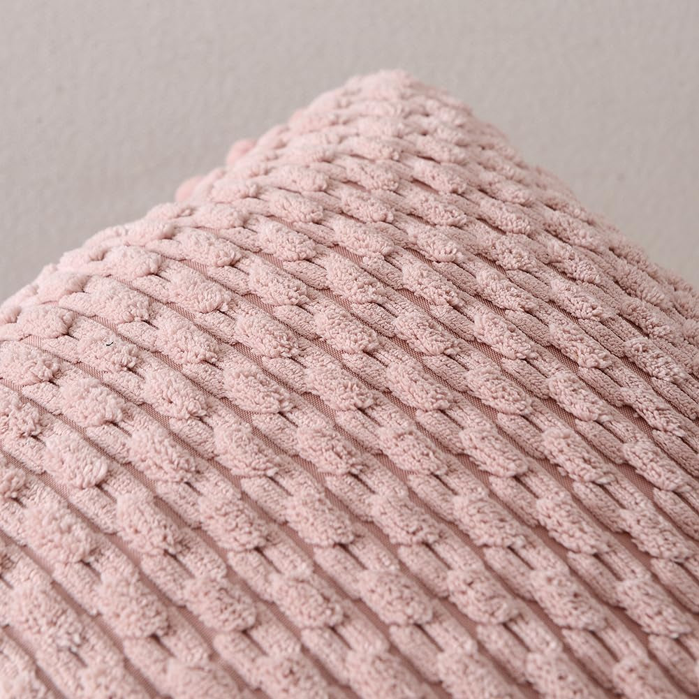 2 Packs Dusty Pink Decorative Throw Pillow Covers 18X18 Inch with Pom-Poms for Couch Bedroom Living Room, Farmhouse Boho Home Decor, Soft Cute Plush Corduroy Blush Cushion Case 45X45 Cm