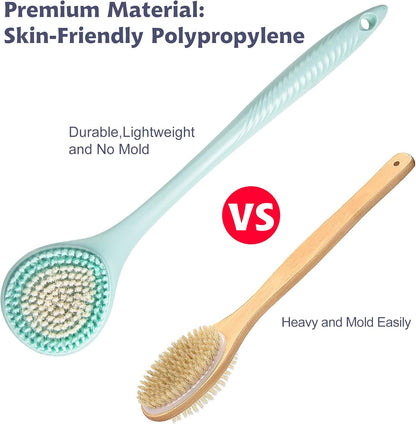 Back Scrubber for Shower - Long Handle Bath Brush (16.4 Inches) with Soft Bristles, Exfoliating Body Brush for Men & Women(Blue)