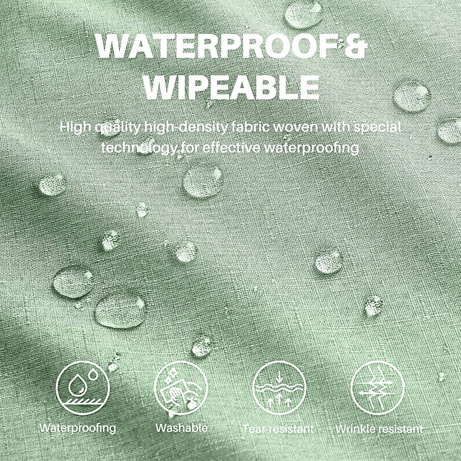 Textured Linen Table Cloth for Rectangle Tables - Sage Green Tablecloths Rectangular Waterproof Wrinkle Free Wipeable Dining Table Cover for Spring Wedding Birthday Kitchen Decor, 52 X 70 Inch