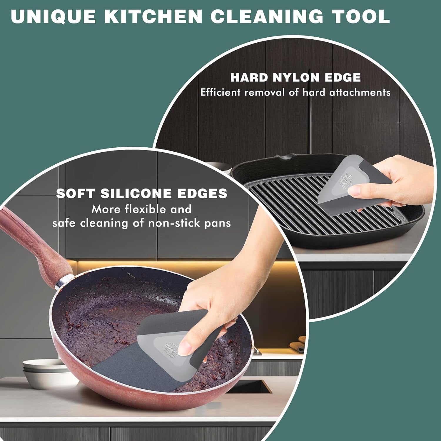 5 Pcs Pan and Pot Scraper -Aqua, Nylon Silicone 2 in 1 Kitchen Dish Scraper