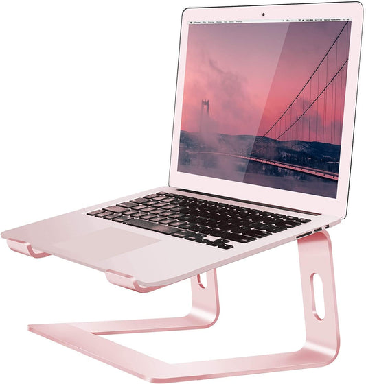 Aluminum Laptop Stand - Ergonomic Riser Compatible with MacBook Air/Pro and 10 to 15.6 Inch Notebooks (Pink)