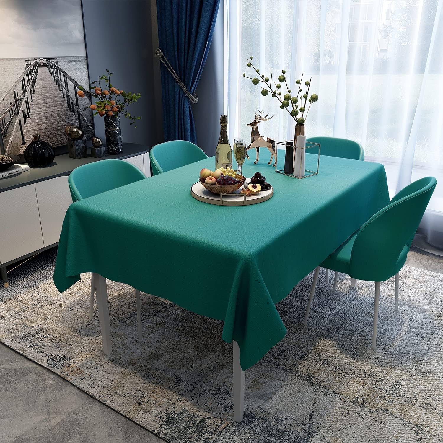 Vinyl Tablecloth for Picnic Camping Outdoor, 100% Waterproof Oil-Proof Spill-Proof PVC Table Cloth, Wipeable Thick Rectangle Tablecloth Cover (54 X 54 Inch, Green)