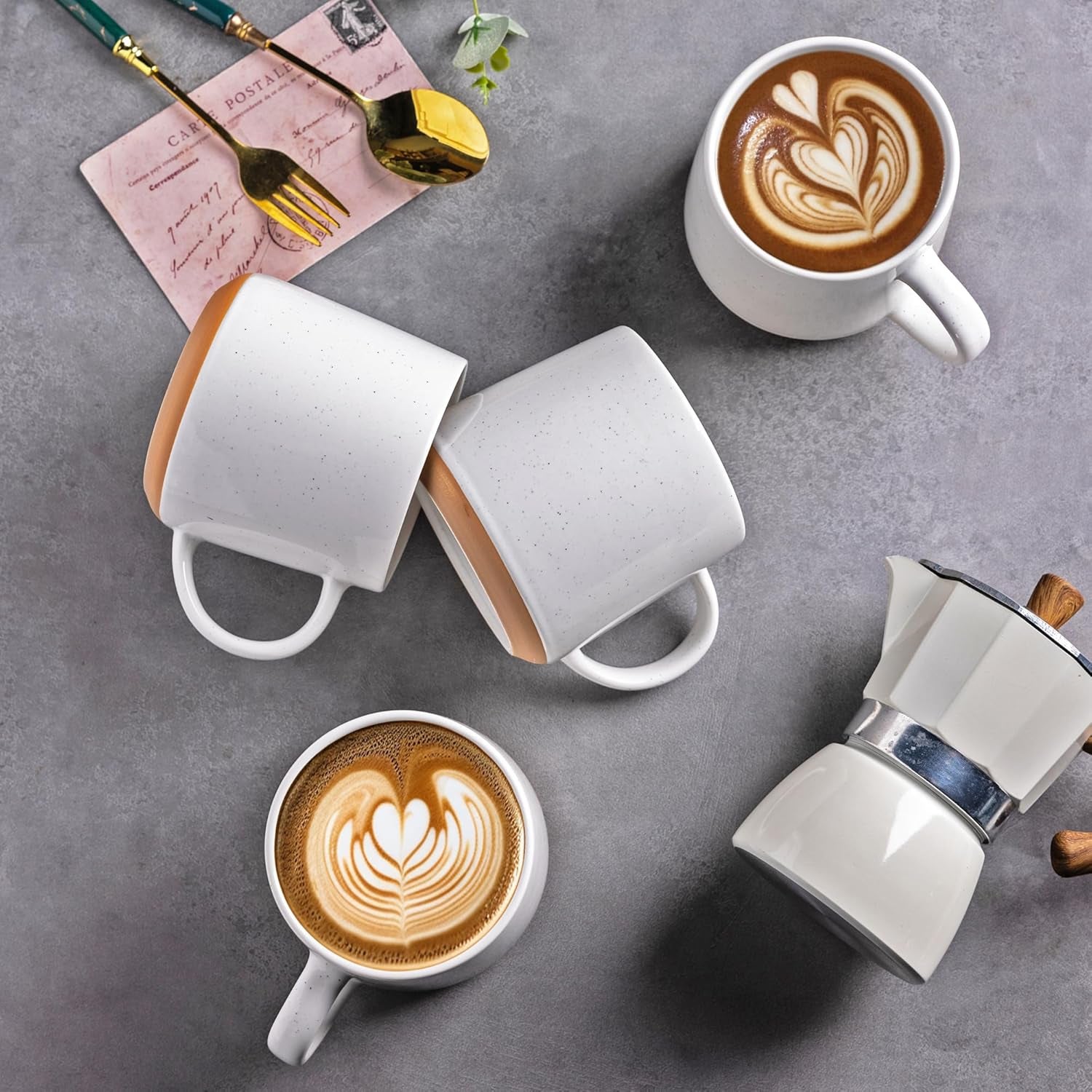 Handcrafted Ceramic Coffee Mug Set of 2, 16 oz with Terracotta Underside - Ideal for Latte, Tea, Beer, and Hot Cocoa, Dishwasher and Microwave Safe