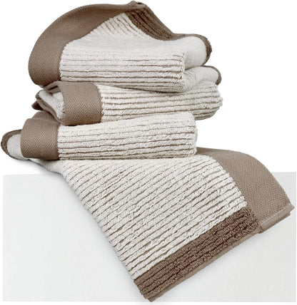 Hand Towels for Bathroom Set of 4, Jacquard Weaved Cotton Face Towels, 28 X 13.7 Inches (Light-Brown)
