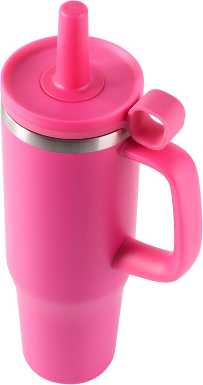 32Oz Water Bottle with Straw, Tumbler with Handle & Lid, Insulated Water Bottle with Straw Cover Cap, Travel Coffee Mug for Hot/Iced Water, Tea or Coffee, Bpa-Free, Cupholder Friendly, Passion Pink
