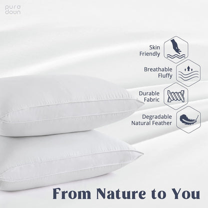 ® Goose Feather down Pillows, Standard Size Soft Bed Pillows for Sleeping with 100% Cotton Shell Set of 2