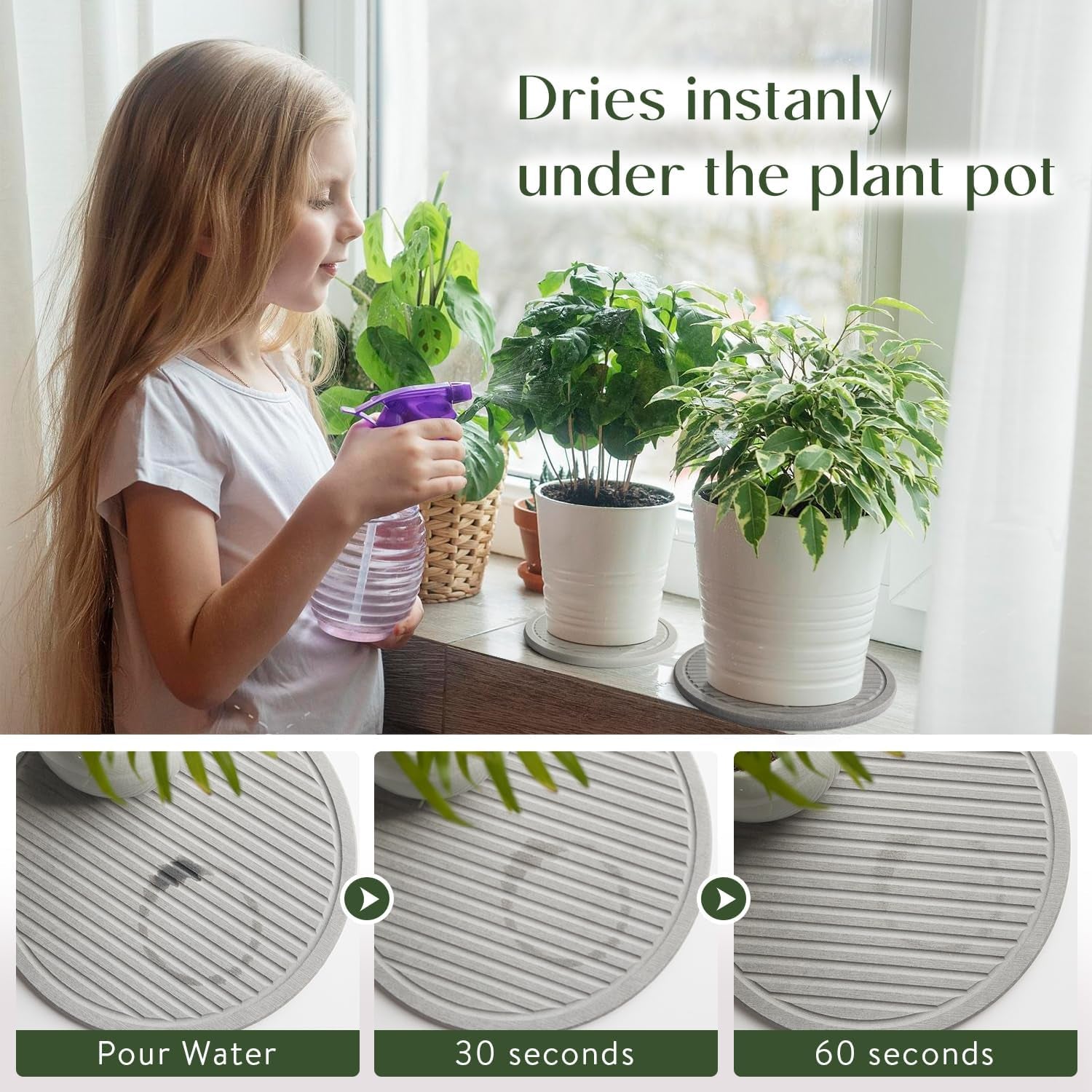 Plant Saucers for Indoors - Diatomite Stone Water Catcher Tray, Quick Dry, Eco-Chic Plant Coasters for House Plants - Keep Your Room Tidy and Dry (2 Pcs, 10Inch & 8Inch)