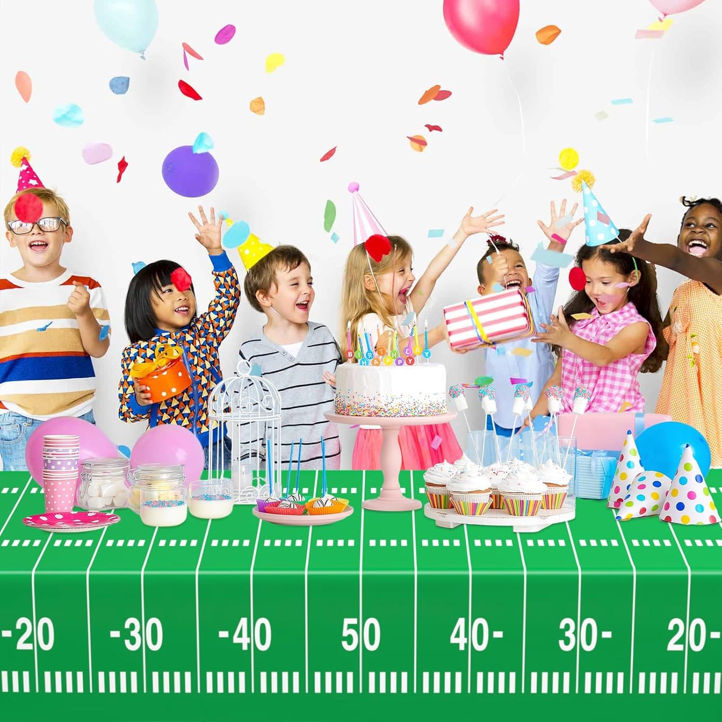 2 Pack Football Tablecloths, Football Themed Disposable Plastic Table Cover for Birthday, Sports Party Games Decorations 54 X 108 Inch