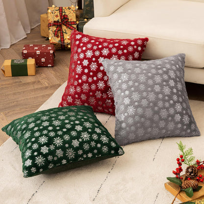 Christmas Grey Throw Pillow Covers Set of 2 Snowflakes Decorative Winter Couch Pillowcases 18×18 Inch Soft Plush Faux Fur Farmhouse Home Holiday Festival Decors for Sofa Living Room Bed
