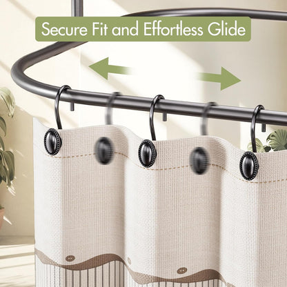 Black Shower Curtain Hooks, 12PCS Rust Proof Shower Curtain Rings, Decorative Modern Shower Curtain Hangers, Elliptical Heavy Duty Design Convenient for Bathroom Kitchen Wardrobe