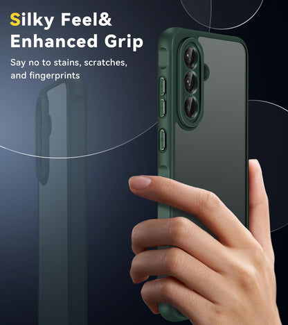 3-In-1 Case for Samsung Galaxy A36 5G 6.7" 2025 with 2 Pack Tempered Glass Screen Protector [Military Grade Protection], Frosted Translucent Back Phone Cover- Green