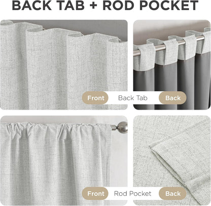 Premium 100% Blackout Curtains for Bedroom - Natural Linen, 52" W x 84" L, Thermal Insulated, Set of 2 White Light Blocking Drapes with Rod Pocket & Back Tabs, Ideal for Living Room Privacy