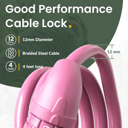 Bike Lock, Bicycle Lock 4 Feet Cable Lock 1/2 Inch Resettable Bike Lock Combination with Mounting Bracket, Bike Accessories for Bicycle, Electric Scooter, Motorcycle