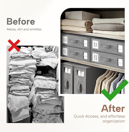 Bed Sheet Organizers and Storage, 6 Pack Foldable Linen Closet Organizer Box – Bedding Holder for Sheet Set (King/Queen Sizes), Duvet Covers, Blankets (Grey)