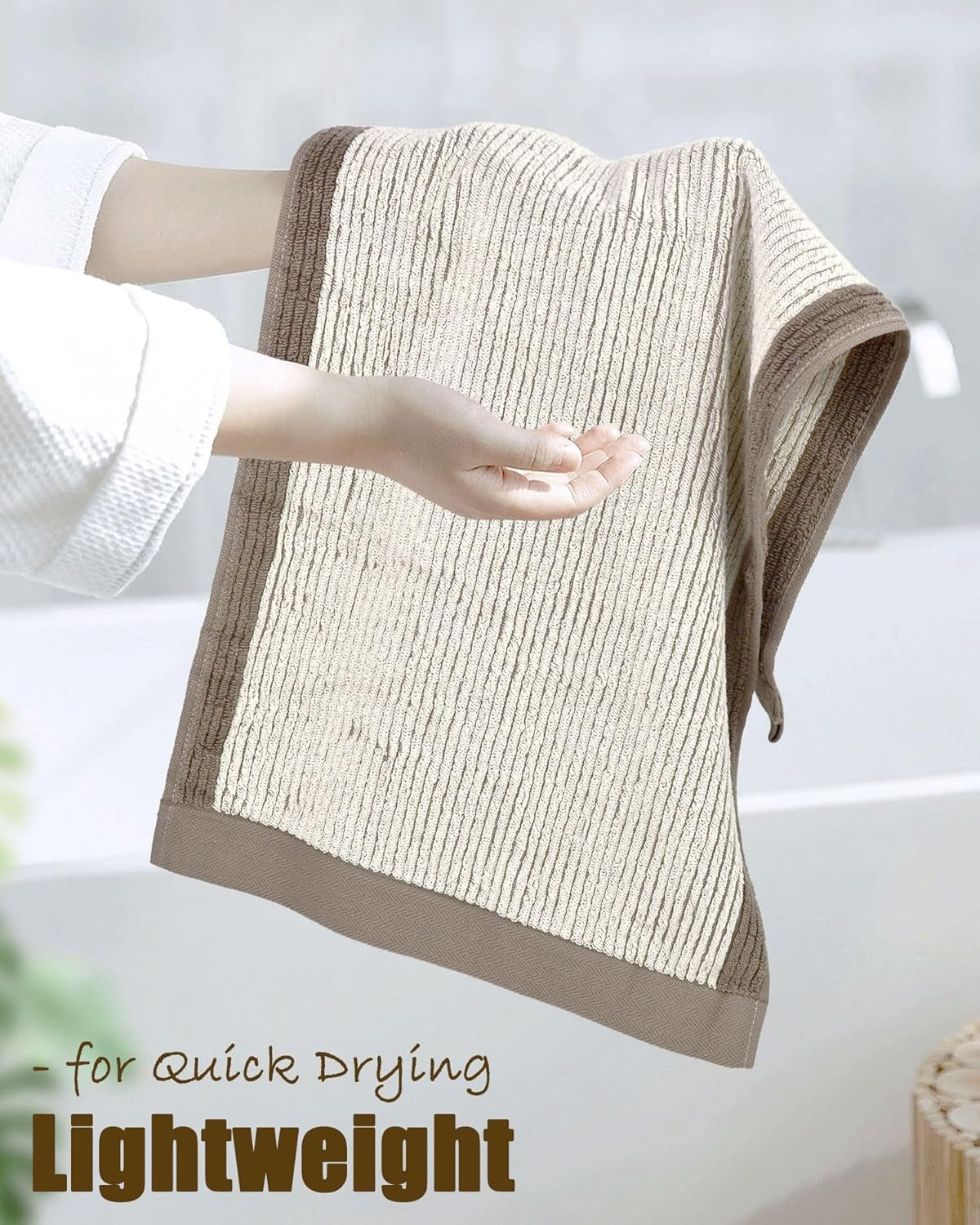 Hand Towels for Bathroom Set of 4, Jacquard Weaved Cotton Face Towels, 28 X 13.7 Inches (Light-Brown)