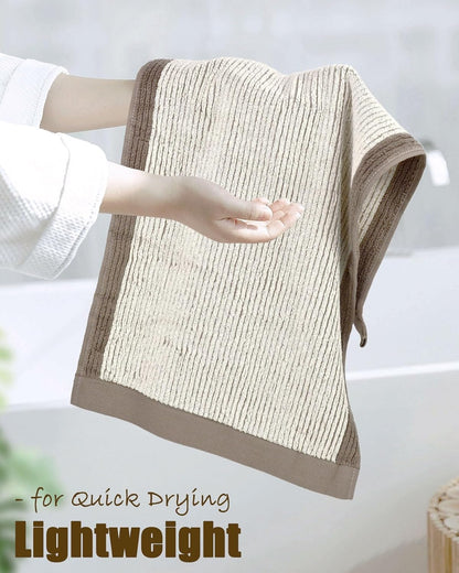 Hand Towels for Bathroom Set of 4, Jacquard Weaved Cotton Face Towels, 28 X 13.7 Inches (Light-Brown)