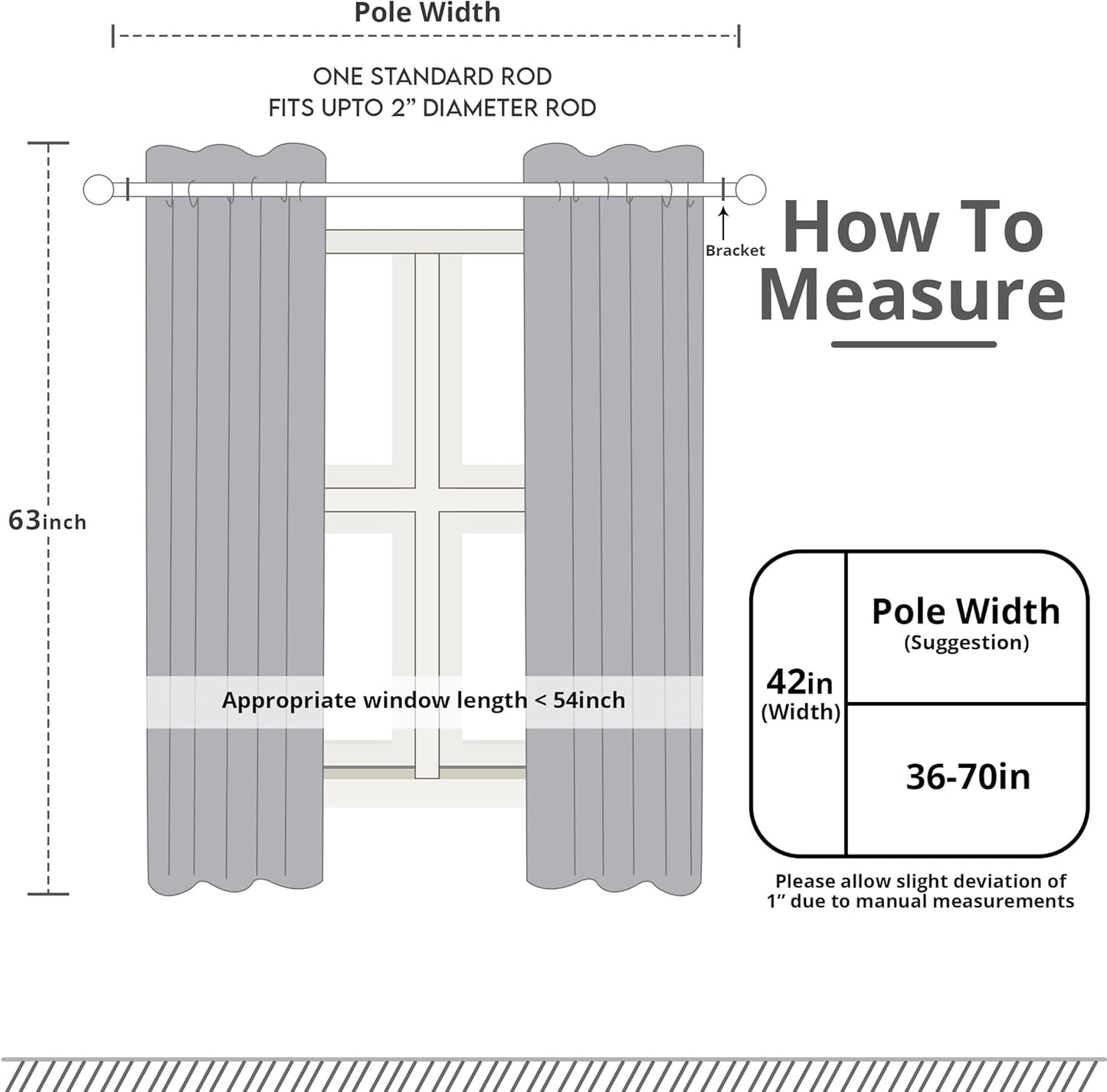 Blackout Curtains for Bedroom, Grommet Window Curtains 63 Inch Length 2 Panels Thermal Insulated Drapes for Living Room (Grey, 42W X 63L Inches)