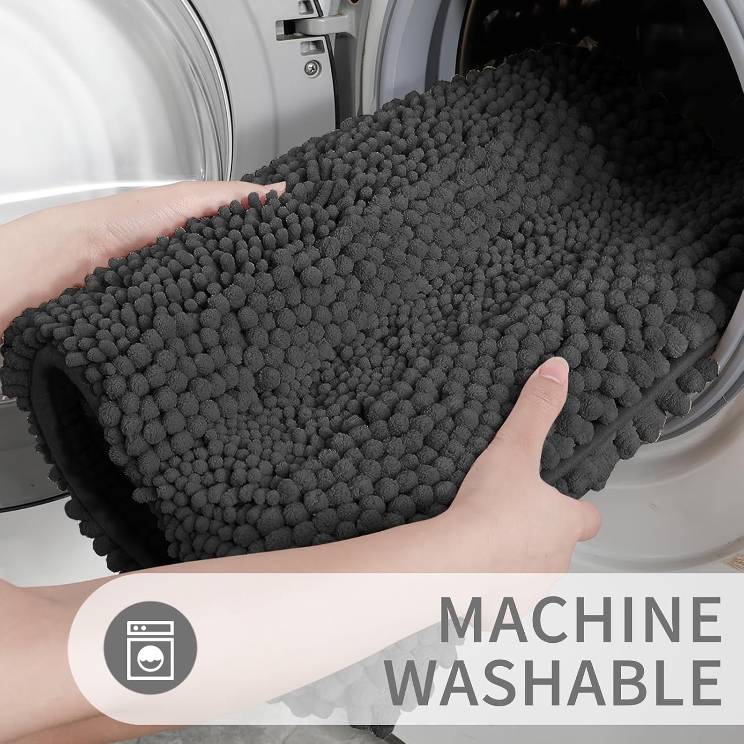 Toilet Rugs U Shaped Washable 24 X 24, Non Slip and Super Absorbent Toilet Mat, Quick Dry, Ultra Luxury Microfiber Chenille Plush Fluffy Contour Bath Rugs for Toilet Base, Dark Grey