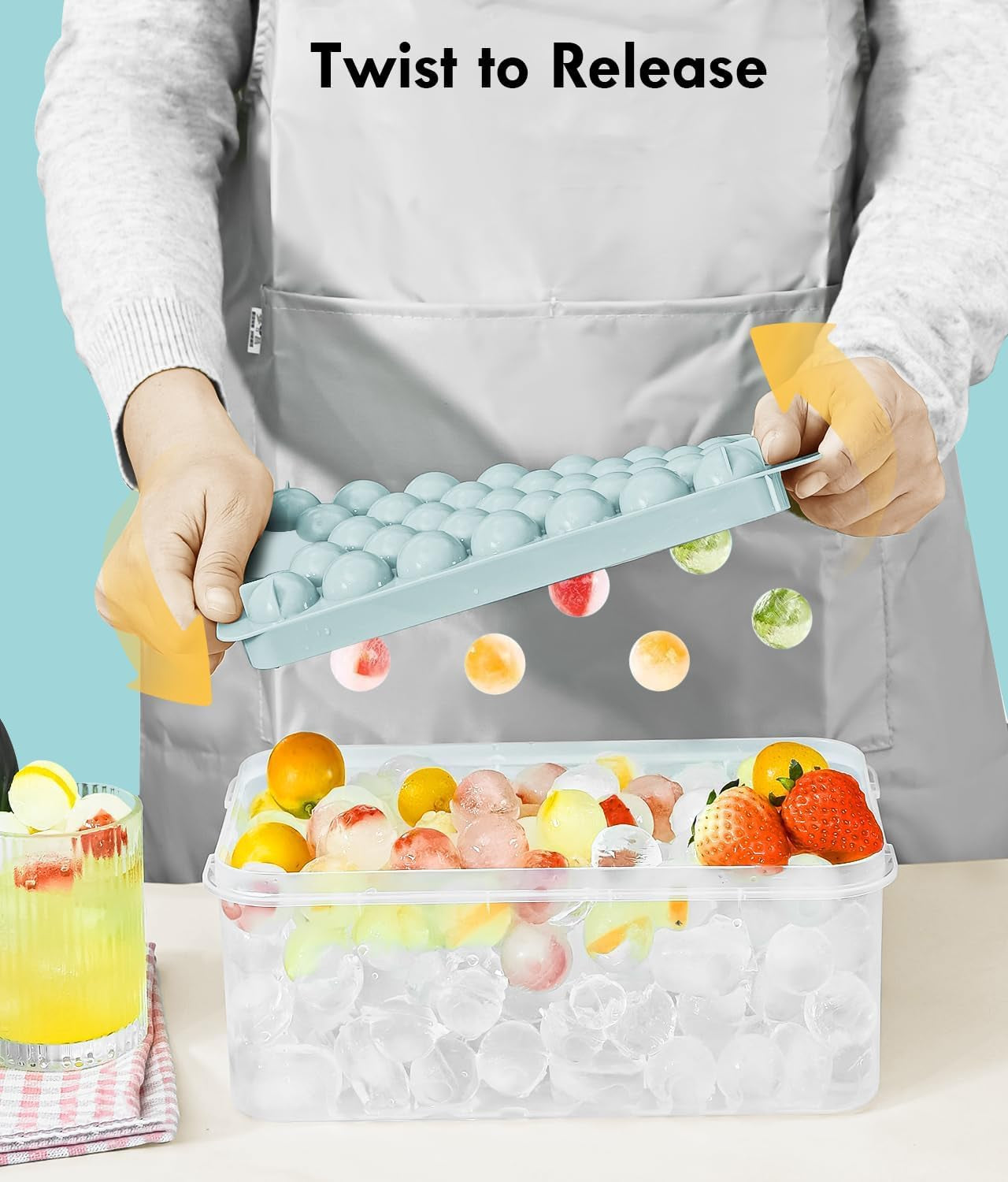 Ice Cube Tray with Lid and Bin – round Ice Cube Trays for Freezer, Bpa-Free Food-Grade Ice Mold, Stackable Ice Ball Maker, Iced Bucket Kits, Circle Ice Tray for Cocktails, Whiskey, Coffee, and Drinks