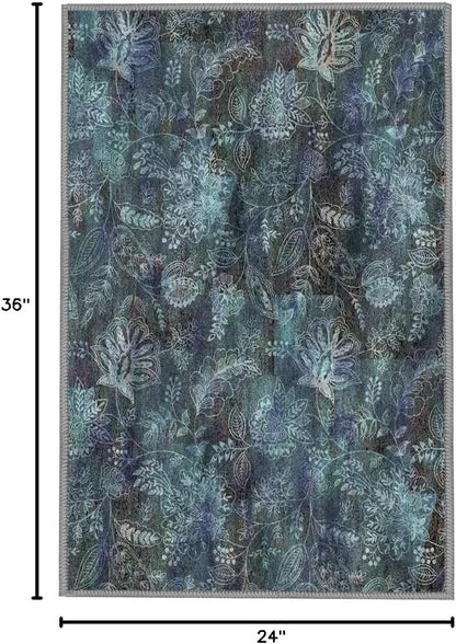 Bathroom Rug - Paisley Floral Area Rug, 2X3 Ft, for Entryway, Bedroom, Living Room, Anti-Skid, Durable, Rectangular, Washable