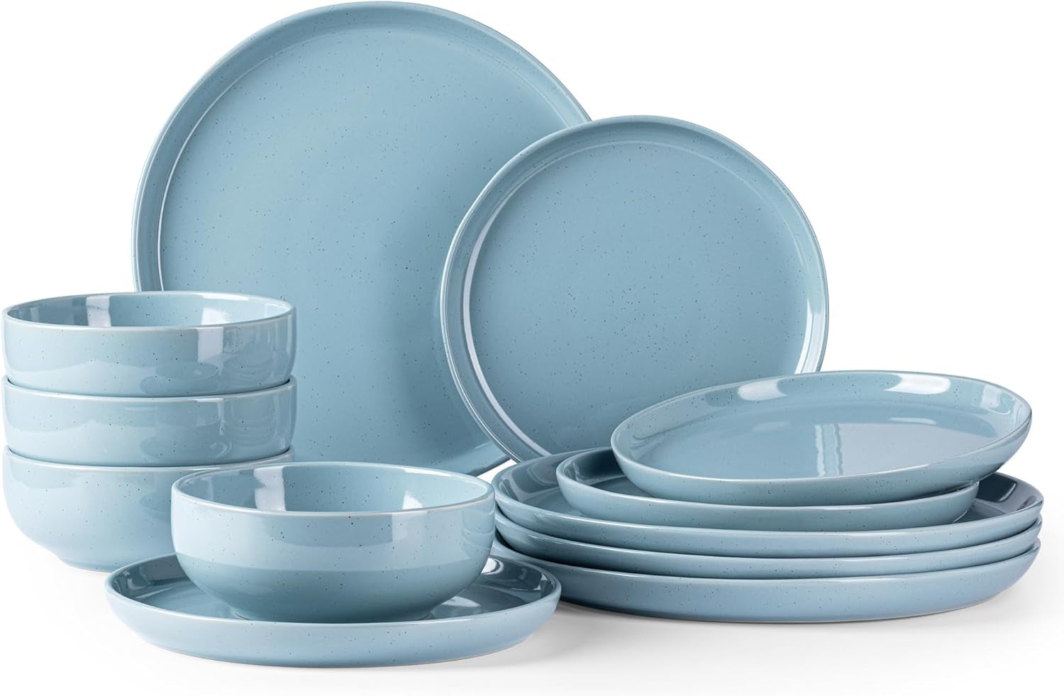 Ceramic Dinnerware Set for Four - 12-Piece Stoneware Plates and Bowls, Handmade, Chip and Scratch Resistant, Dishwasher and Microwave Safe