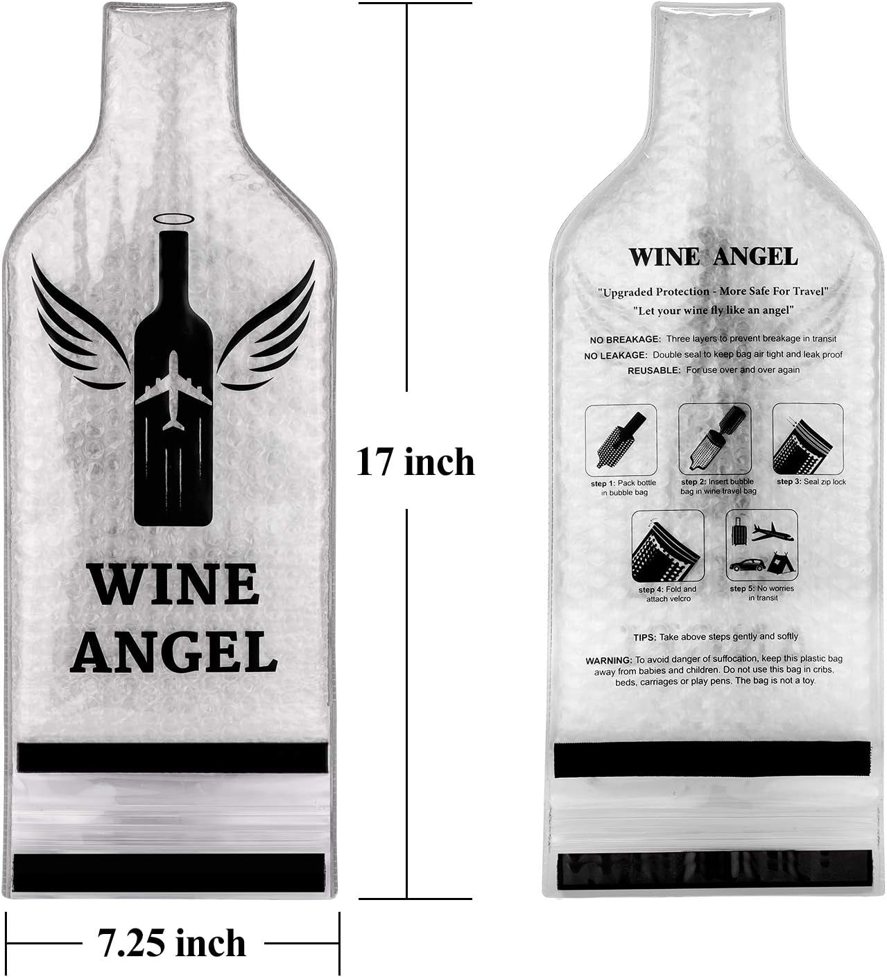 [UPGRADED PROTECTION] 4 Set (8 Pcs) Reusable Wine Bags for Travel, Wine Travel Protector, Bottle Travel Sleeve Case for Airplane, Car, Cruise, TRIPLE Protection Luggage Leak-Proof Safety Impact Resist