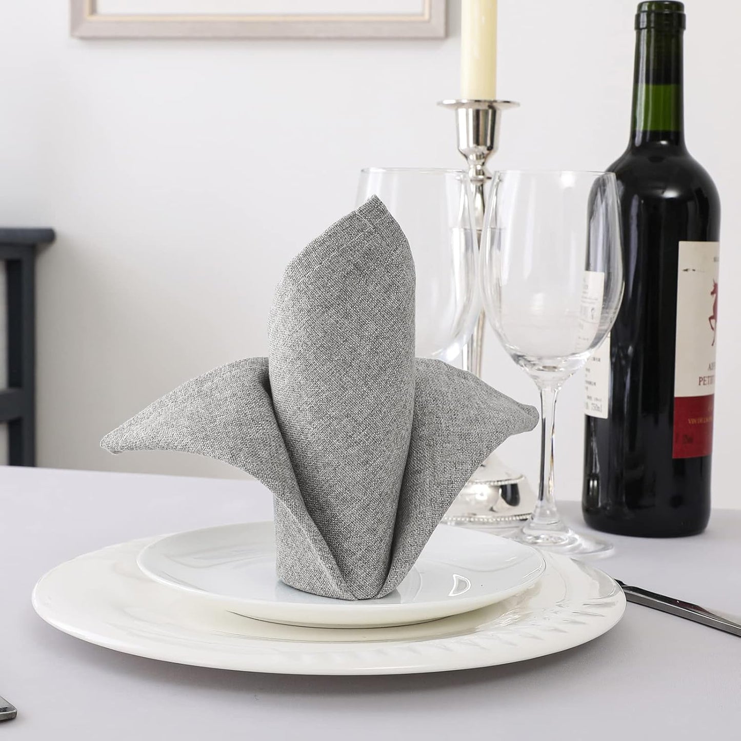 Linen Textured Cloth Napkins Set of 12 (18" X 18") Linen Textured Dinner Napkins Waterproof Extra Soft Thick Durable Reusable Napkins with Hemmed Edges, Heather Gray