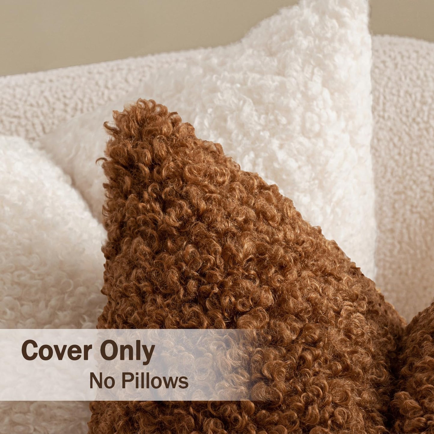 Pack of 2 Faux Fur Throw Pillow Covers 18X18 Inch Bronze Boucle Decorative Sherpa Pillow Covers Fuzzy Accent Soft Sheepskin Fleece for Boho Home Decor Sofa Living Room Couch Bed