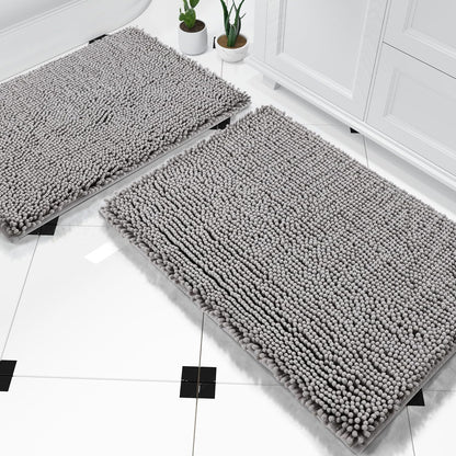 Bathroom Rug Set 2-Piece, Soft Absorbent Quick-Dry Chenille Bath Mats, Machine-Washable, Bathroom Mats for Floor, Tub & Shower, Bath Rugs for Bathroom – 32X20 + 24X17, Grey