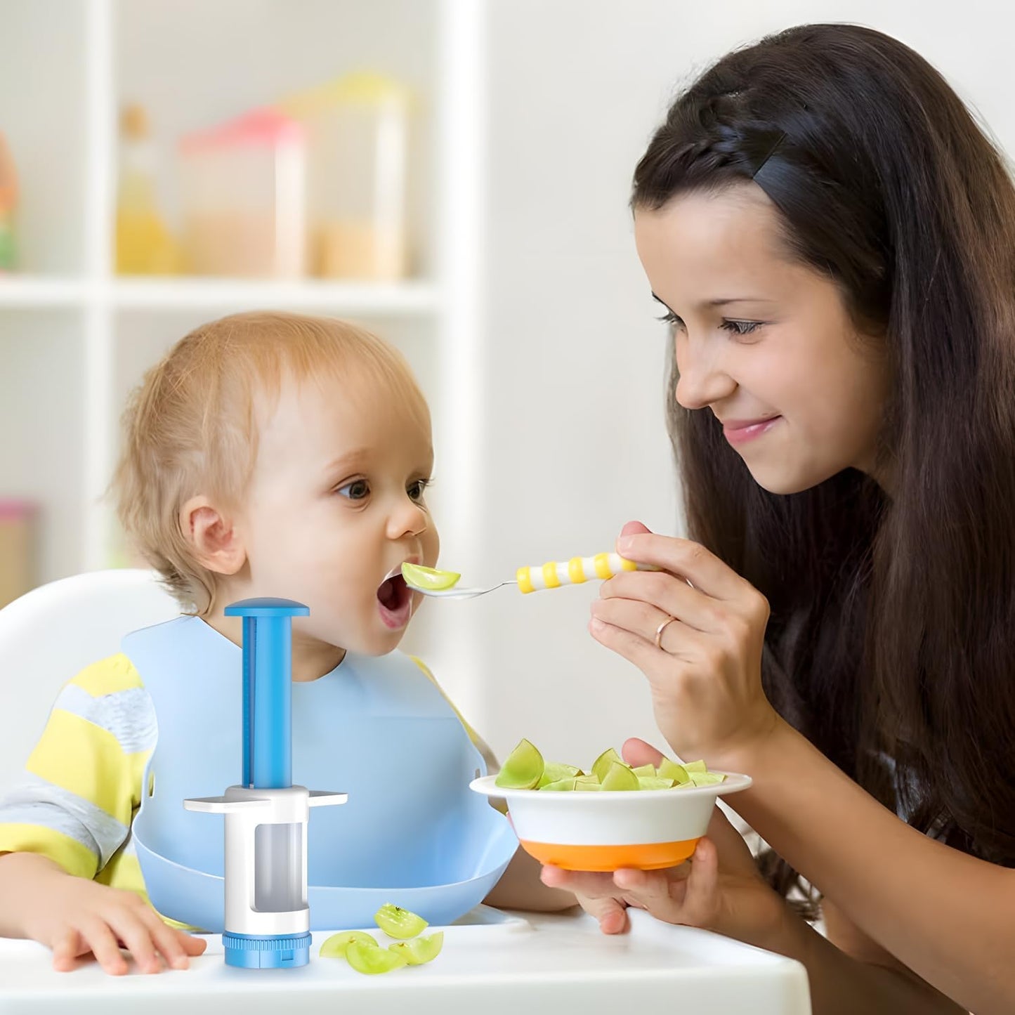 Grape Cutter, Fruit Slicer and Veggie Divider with Stainless Steel Blades for Baby Supplement- Strip Blade