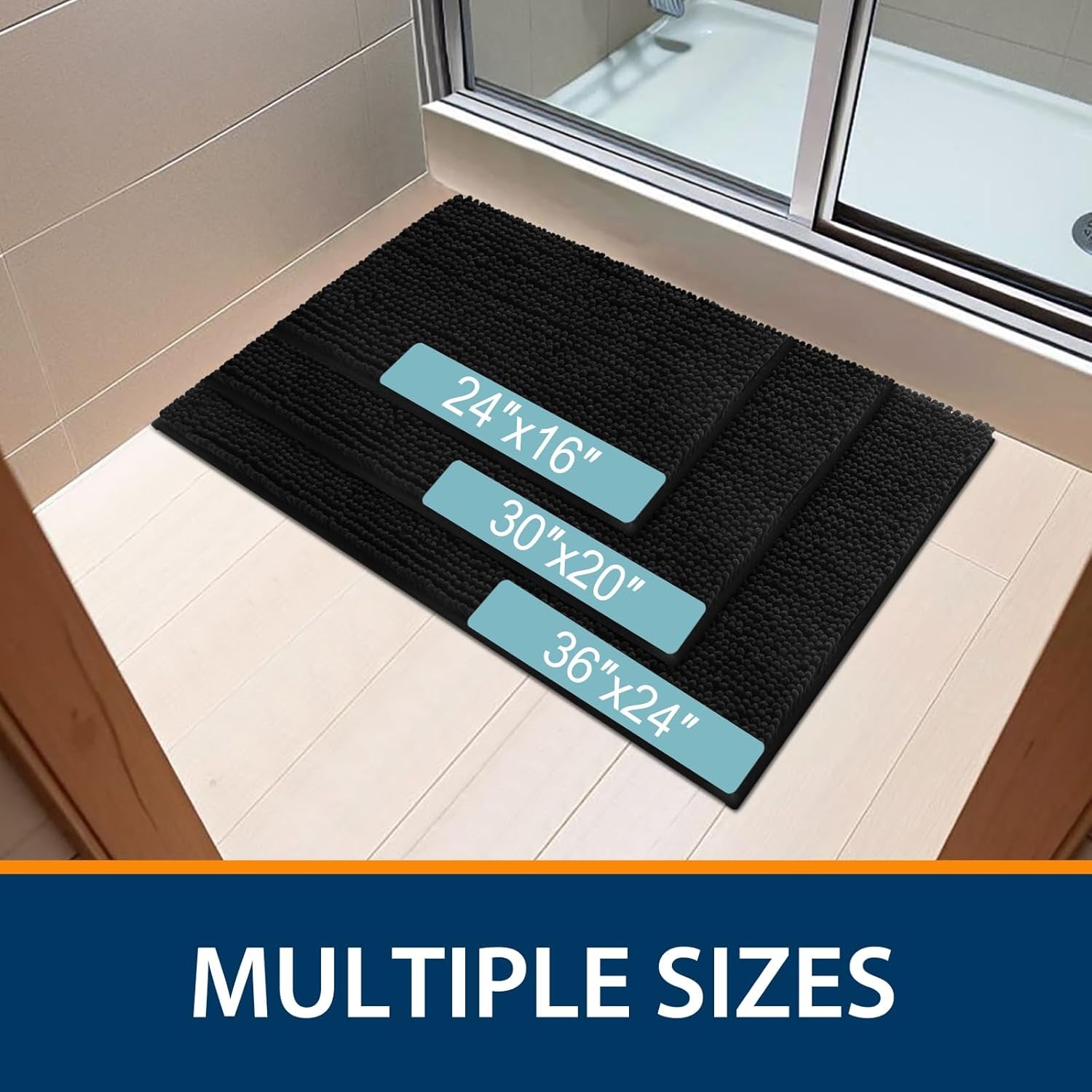Rectangle Table Cloth 60X84 and Luxury Chenille Bath Rug 24X16,Black