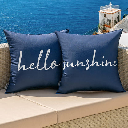 Outdoor Waterproof Throw Pillow Covers Set of 2 Hello Sunshine Decorative Outdoor Square Pillowcases for Chair Patio Garden Couch Tent Balcony Sofa Blue 20X20 Inch
