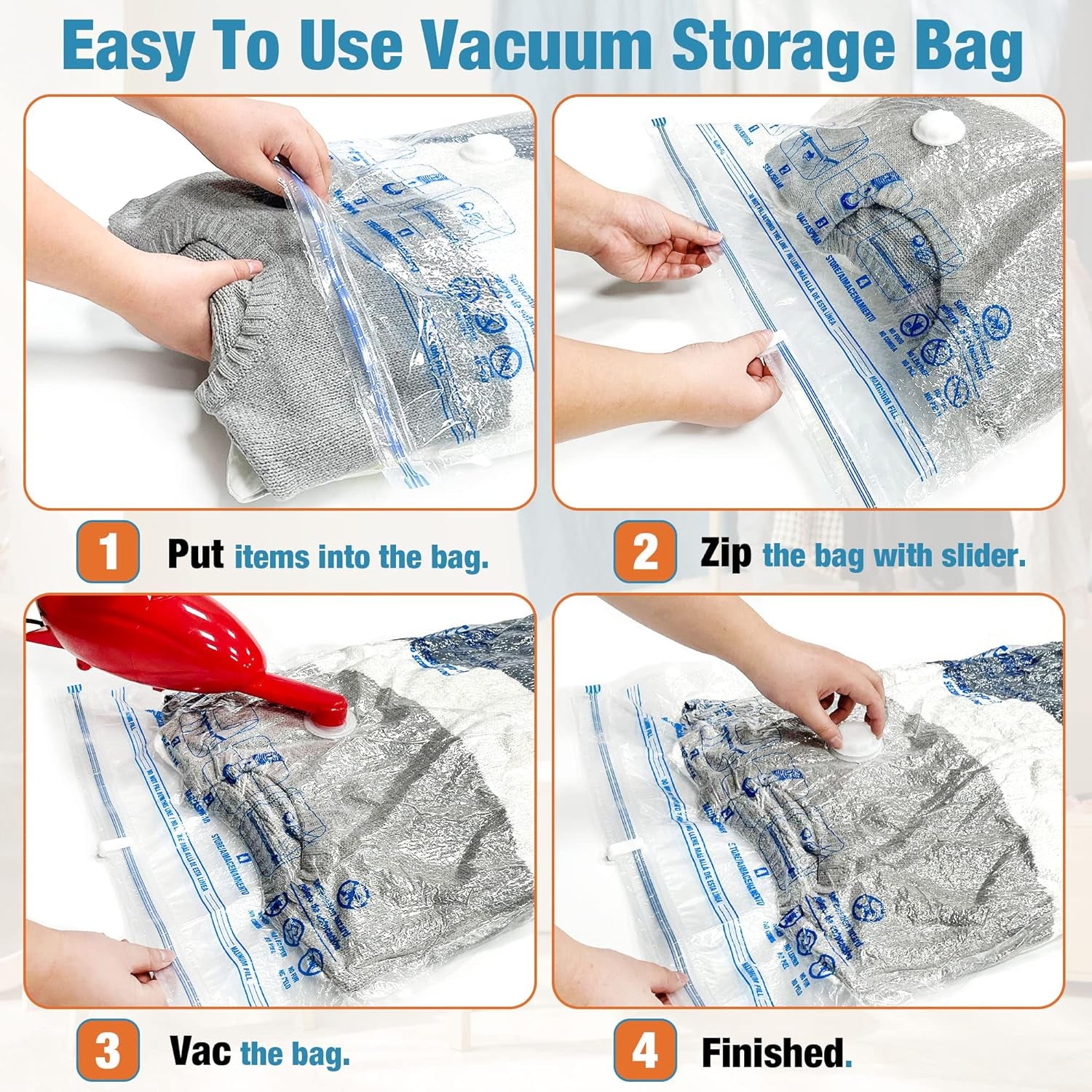 Vacuum Storage Bags, 10 Small Space Saver Vacuum Seal Bags, Space Bags, Vacuum Sealer Bags for Clothes with Travel Hand Pump (10S)