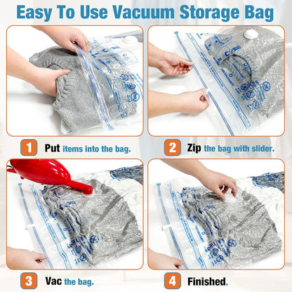 Vacuum Storage Bags, 10 Small Space Saver Vacuum Seal Bags, Space Bags, Vacuum Sealer Bags for Clothes with Travel Hand Pump (10S)