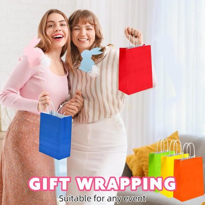 10 Pcs Paper Gift Bags with Handles, 8" Rainbow Color Goodie Bags for Party, Christmas, Favor, Birthday, Wedding, Events, Classrooms, Celebrations