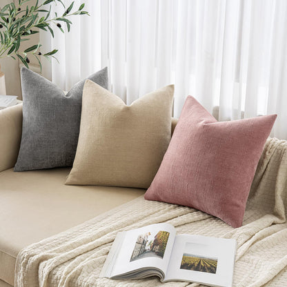 Set of 2 Soft Chenille Decorative Throw Pillow Covers - Solid Textured Cushions for Spring and Valentine's Day, 20x20 Inch, Blush Pink