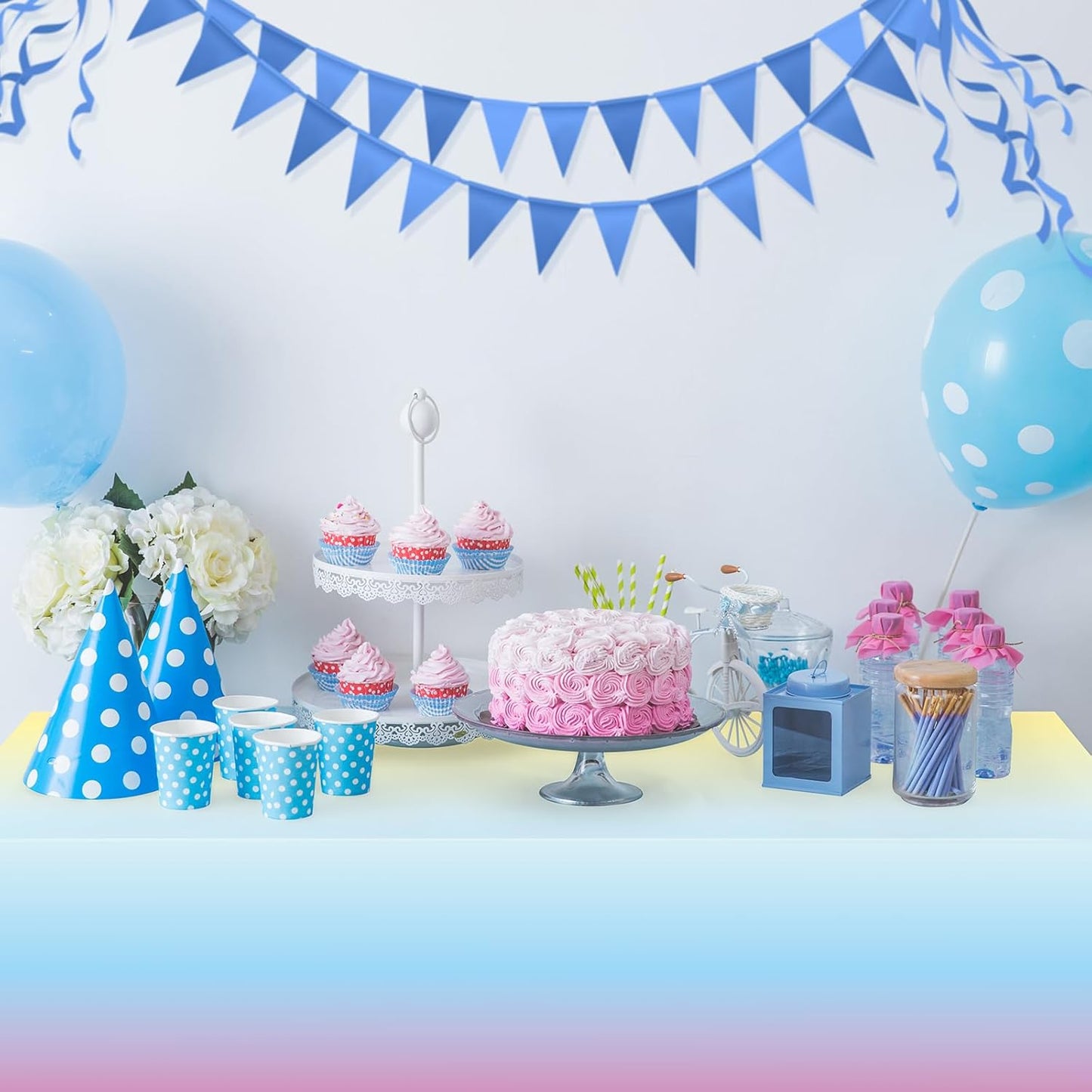 3 Pack Pastel Rainbow Plastic Tablecloth Party Decorations, Pastel Disposable Table Covers for Rectangle Tables, Rainbow Table Cloth for Birthday Baby Shower Wedding Party Supplies, 54X108Inch