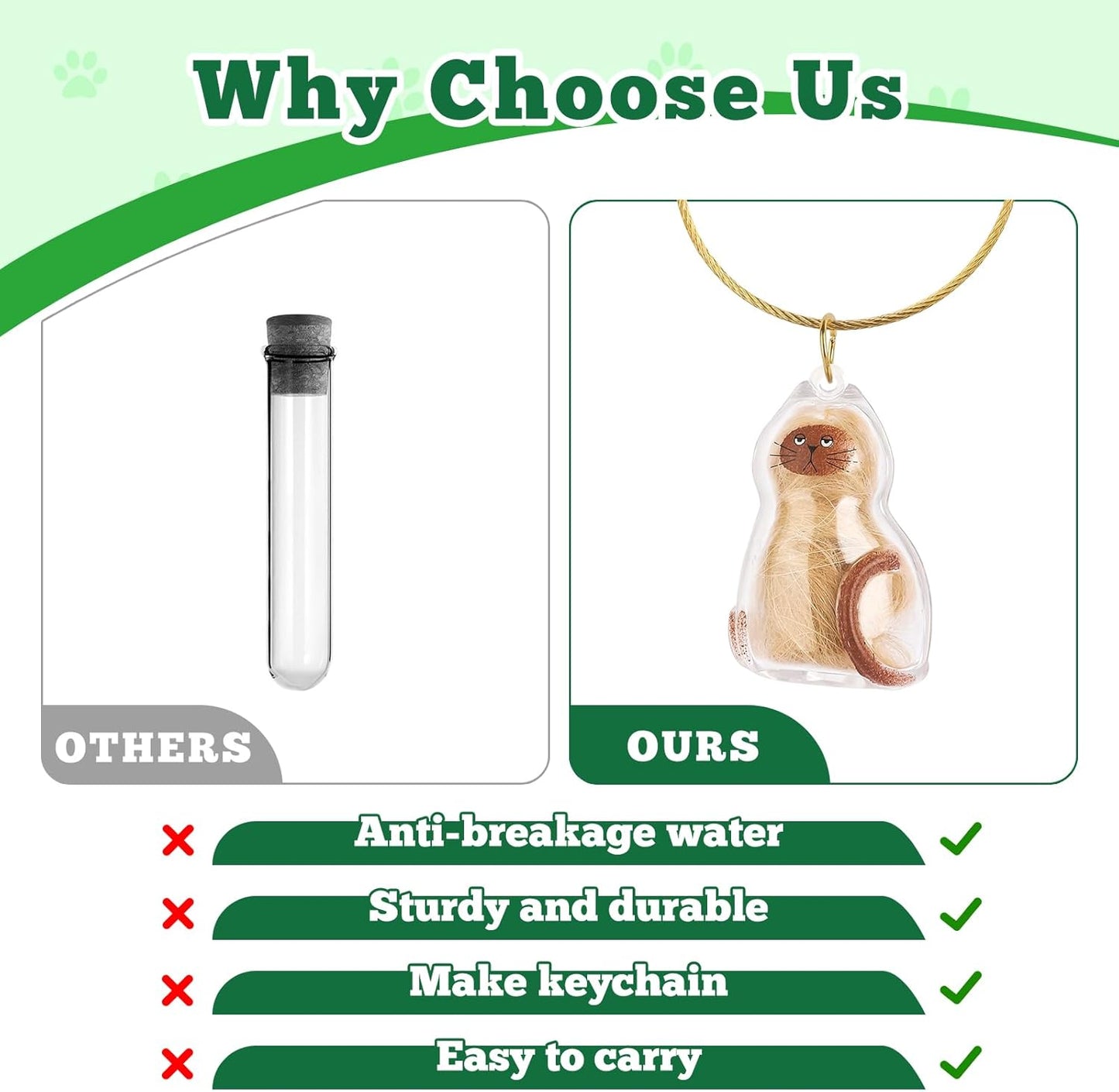 Cat Hair Holder Keychain | Hair Storage Bottle | Pet Fur Keepsake-Hold Fur & Keys in 6 Heart-Touching Styles, Always Keep Your Beloved Cat Close, Engravable Pet Memorial Gift for Owners