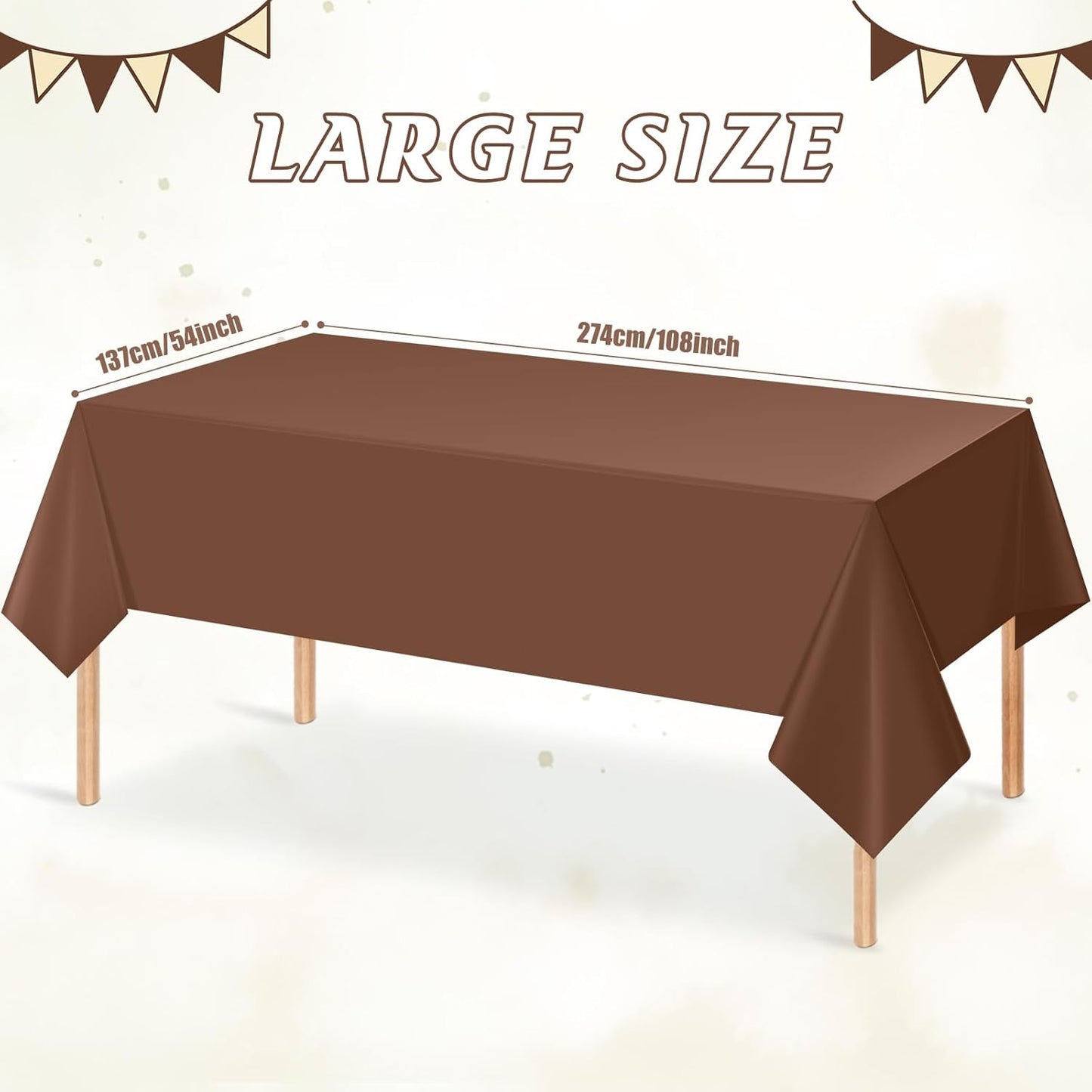 3Pcs Brown Plastic Tablecloths for Rectangle Tables,Disposable Chocolate Table Cloth,Waterproof Tan Table Cover for Fall Thanksgiving Harvest Birthdays Weddings Party Decorations,54 X 108 Inch