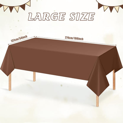 3Pcs Brown Plastic Tablecloths for Rectangle Tables,Disposable Chocolate Table Cloth,Waterproof Tan Table Cover for Fall Thanksgiving Harvest Birthdays Weddings Party Decorations,54 X 108 Inch