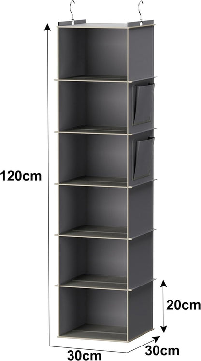 Hanging Closet Organizer and Storage, 6-Shelf Closet Hanging Storage Shelves, Grey